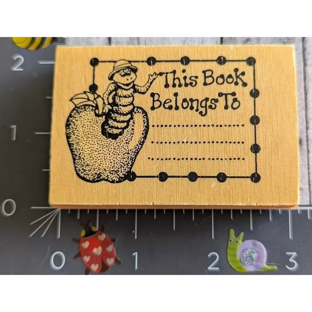 This Book Belongs To Apple Worm Foam Rubber Stamp Wood #E26